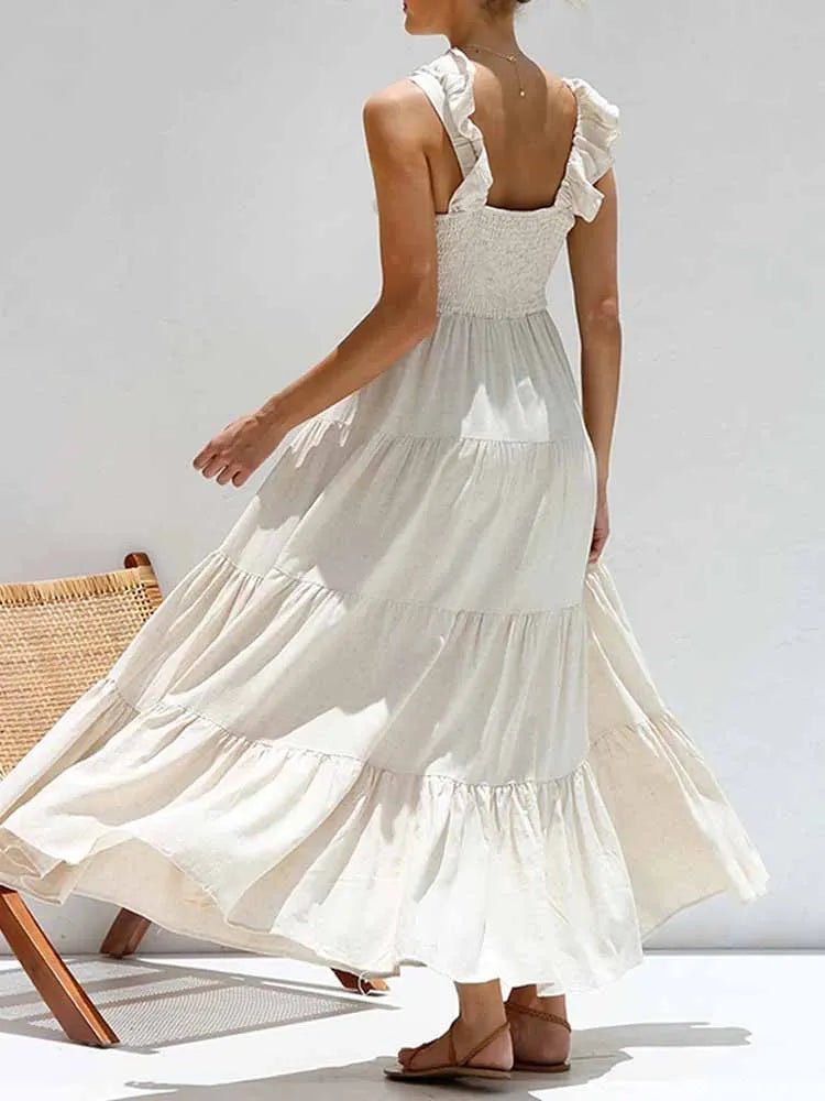 SOERA Tahlia Ruffle Cotton Linen Maxi Dress - Dresses -  Beige S