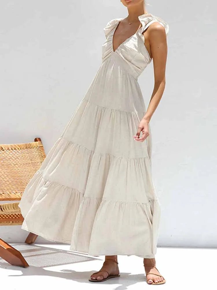 SOERA Tahlia Ruffle Cotton Linen Maxi Dress - Dresses -  Beige S
