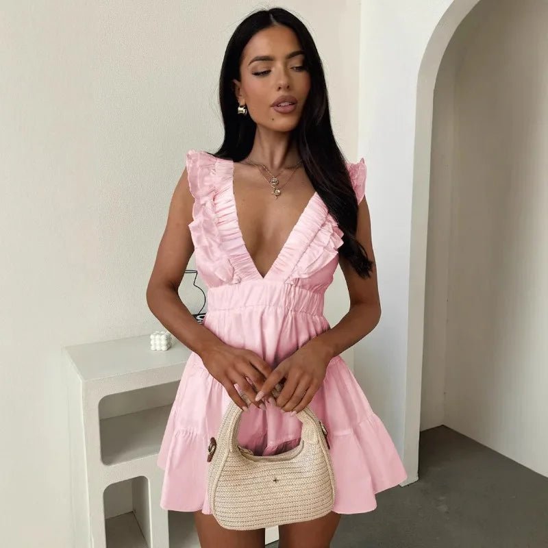 SOERA Zelia V-Neck Ruffle Sleeveless Dress - Dresses -  Pink XS
