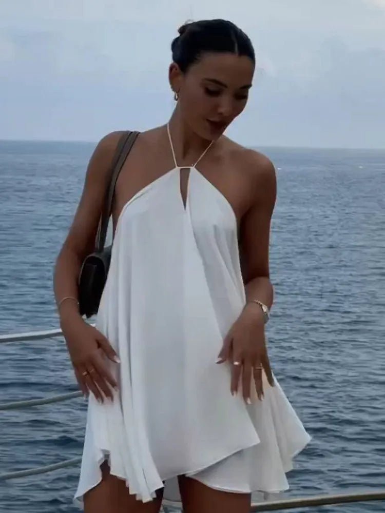 Zinnia Off-Shoulder Open Detail Summer Dress in White, Women's Off-Shoulder Open Detail Summer Dress, Cut-Out Detail Design, Beach Party Wear, SOERA
