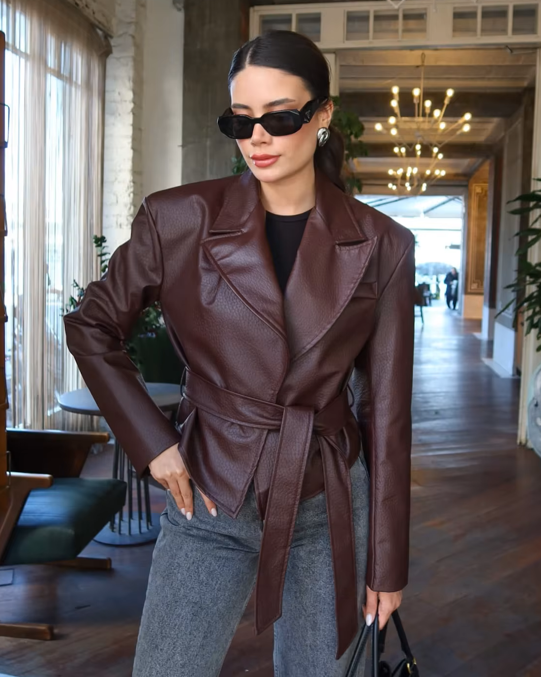 Emily Lace-Up Vegan Leather Jacket
