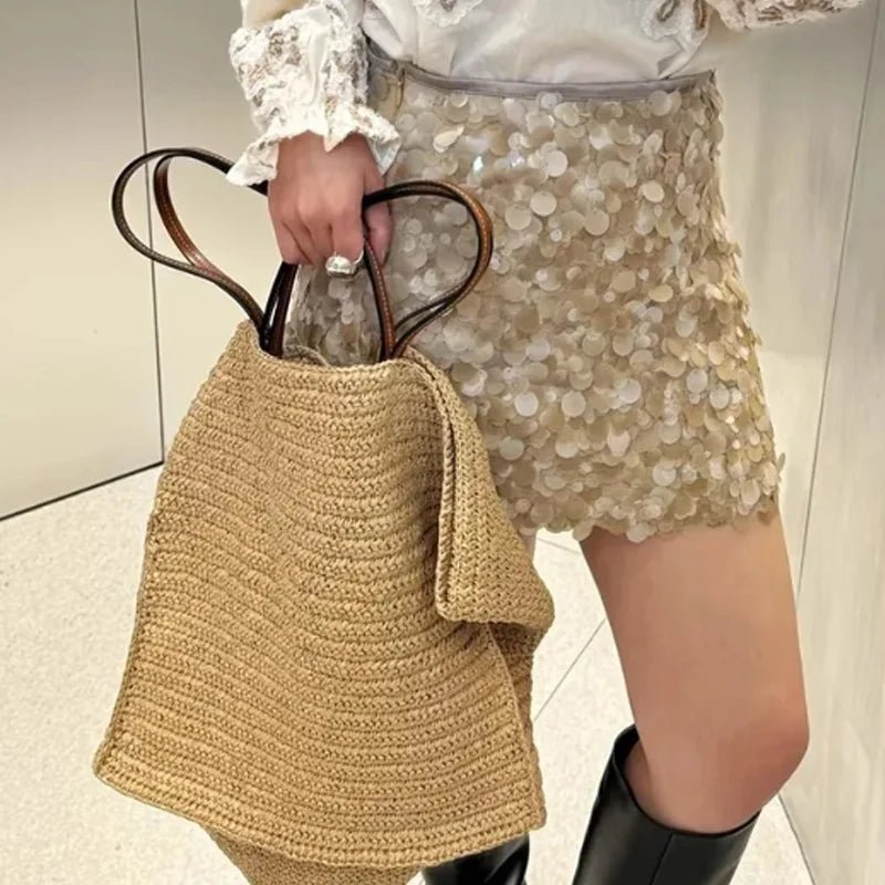 SOERA Aimee Handwoven Straw Beach Tote Bag - Handbags -  Dark Brown