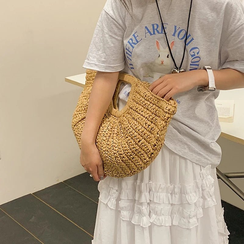 SOERA Alyana Half-Moon Rattan Tote Bag - Handbags -  Beige