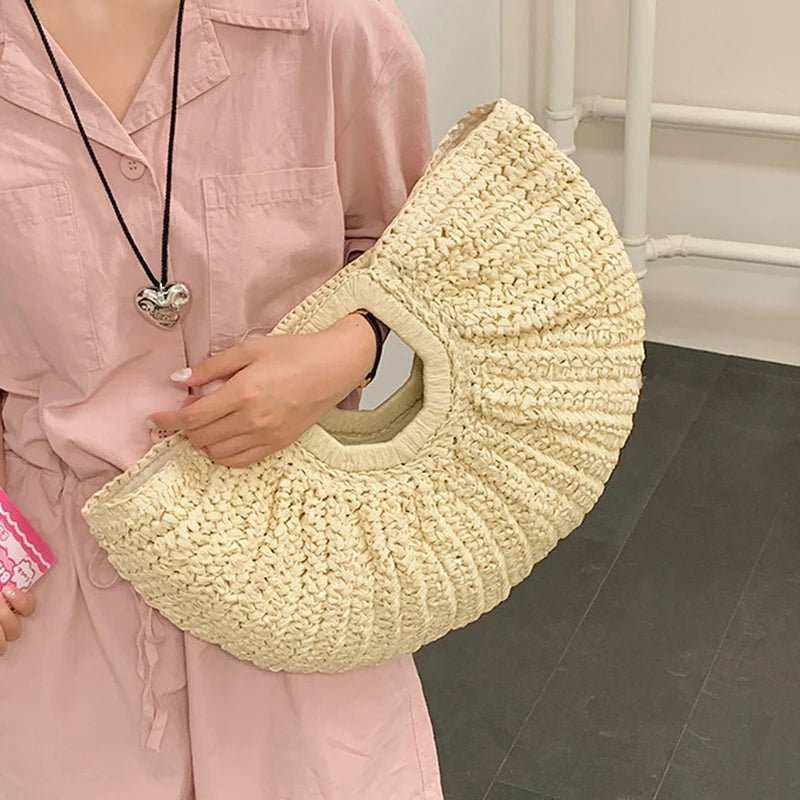 SOERA Alyana Half-Moon Rattan Tote Bag - Handbags -  Beige
