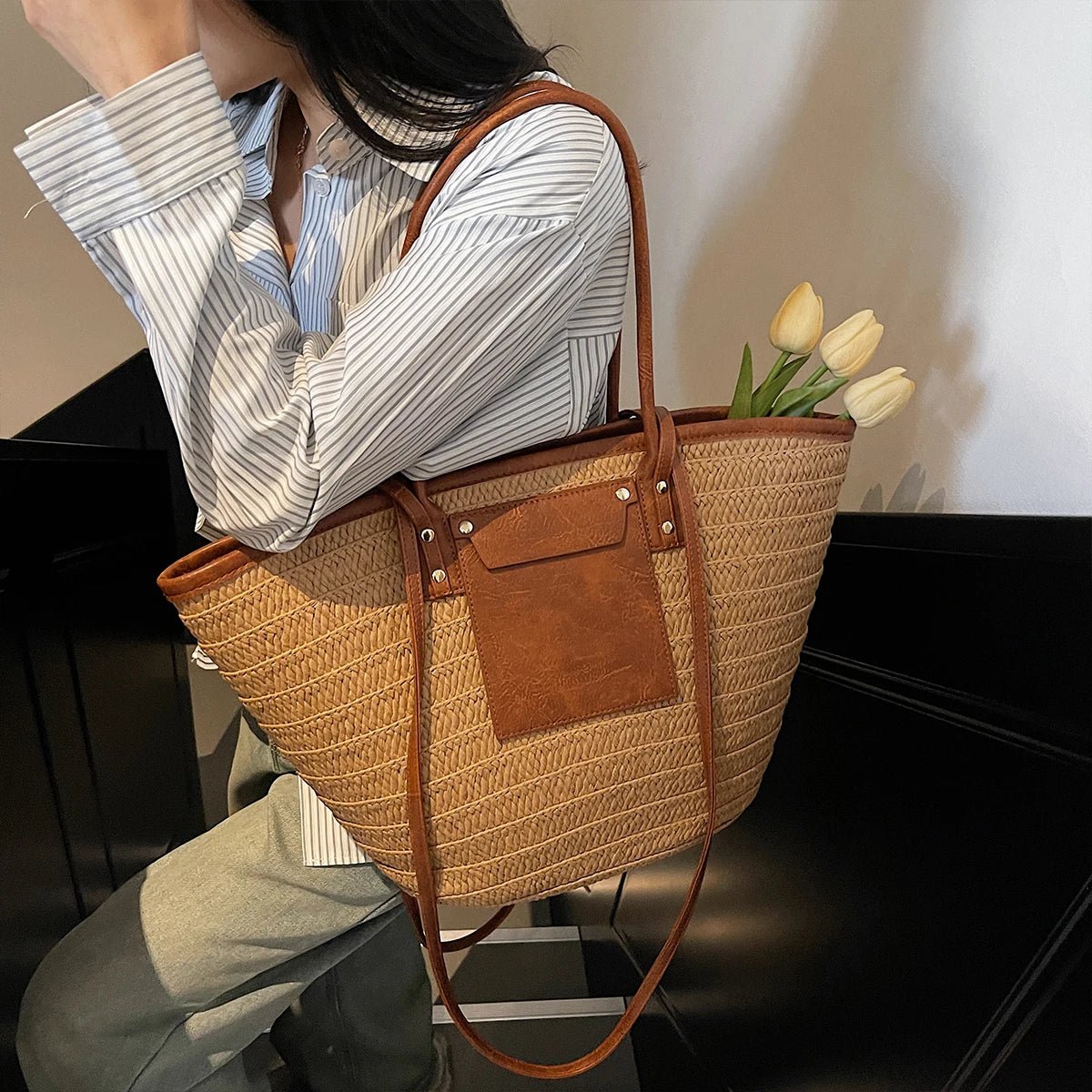 SOERA Beatrice Forest Woven Single - Shoulder Tote - Handbags -  Brown