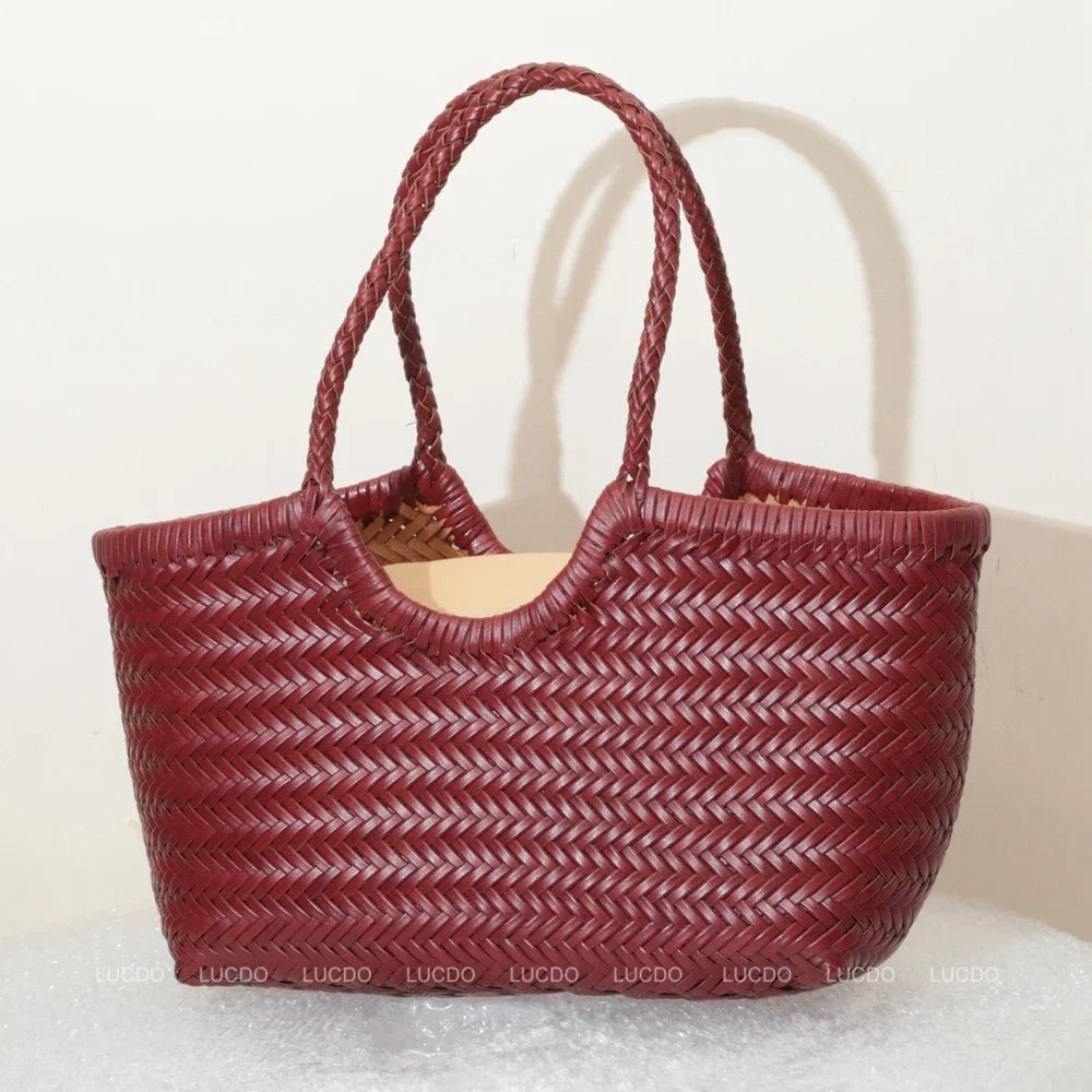 SOERA Beatrice Woven Leather Tote Bag - Handbags -  Auburn Small