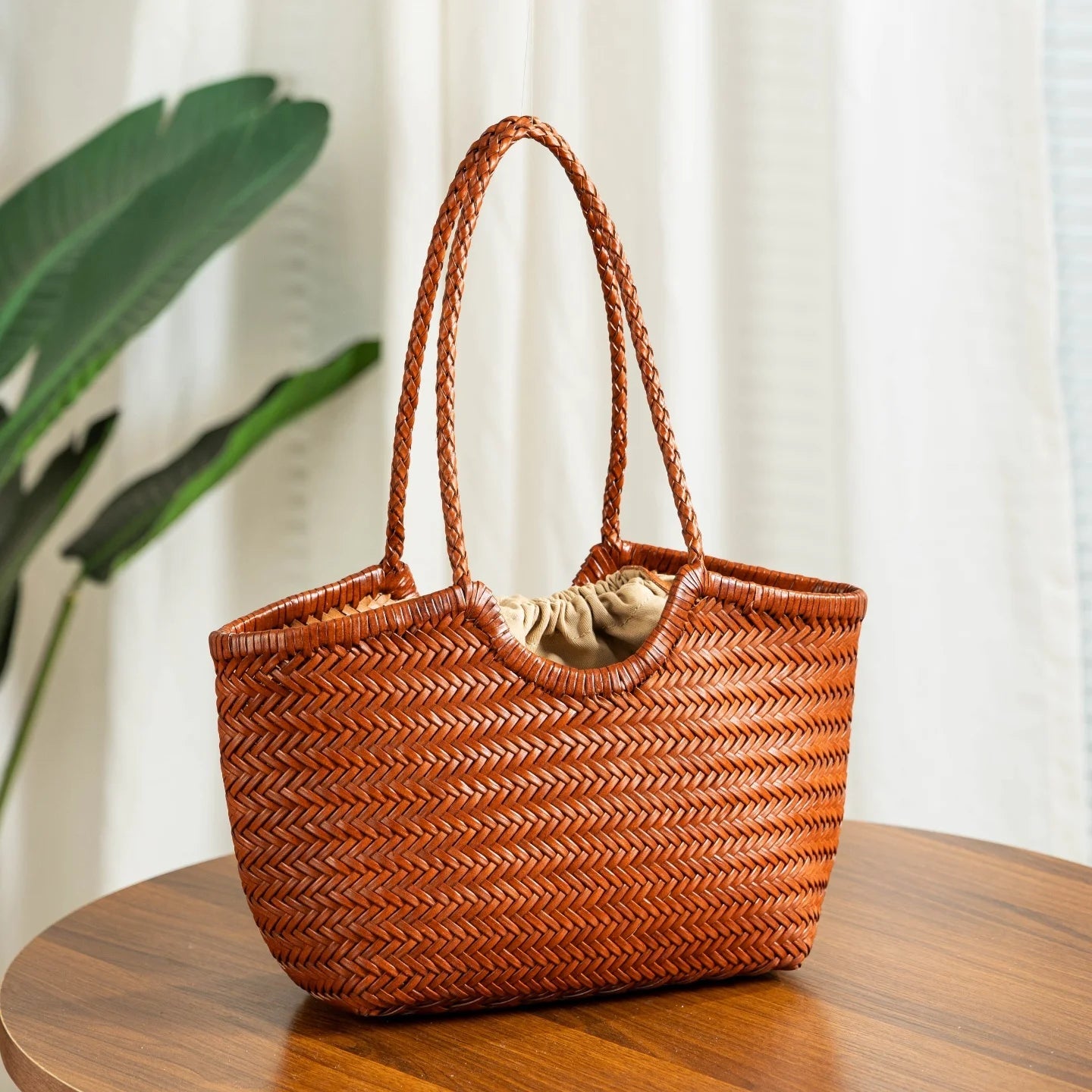 SOERA Bianca Handwoven Leather Tote Bag - Handbags -  Brown Large