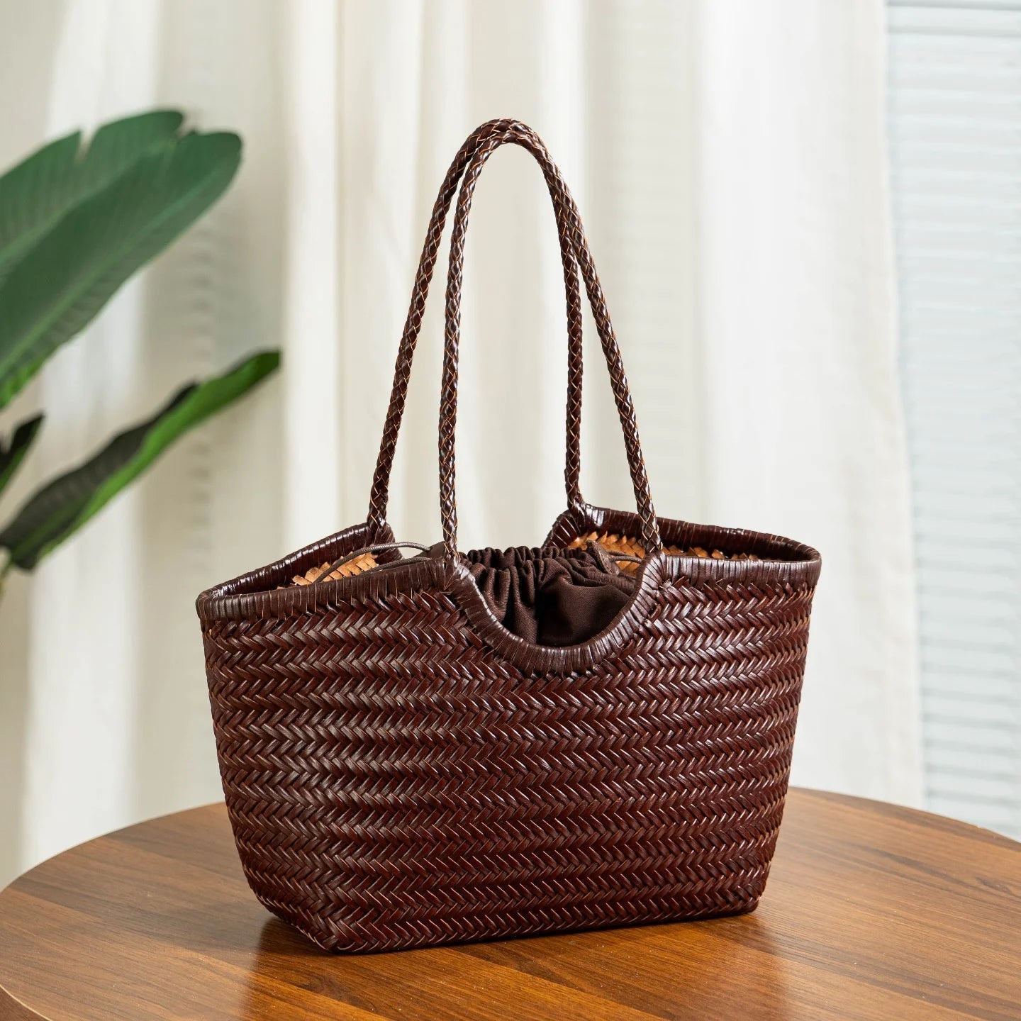 SOERA Bianca Handwoven Leather Tote Bag - Handbags -  Green Small