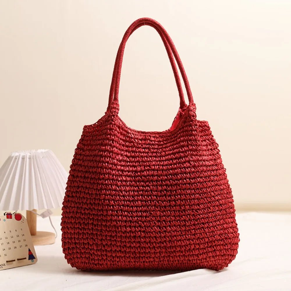 SOERA Brielle Woven Straw beach Tote Bag - Handbags -  Red