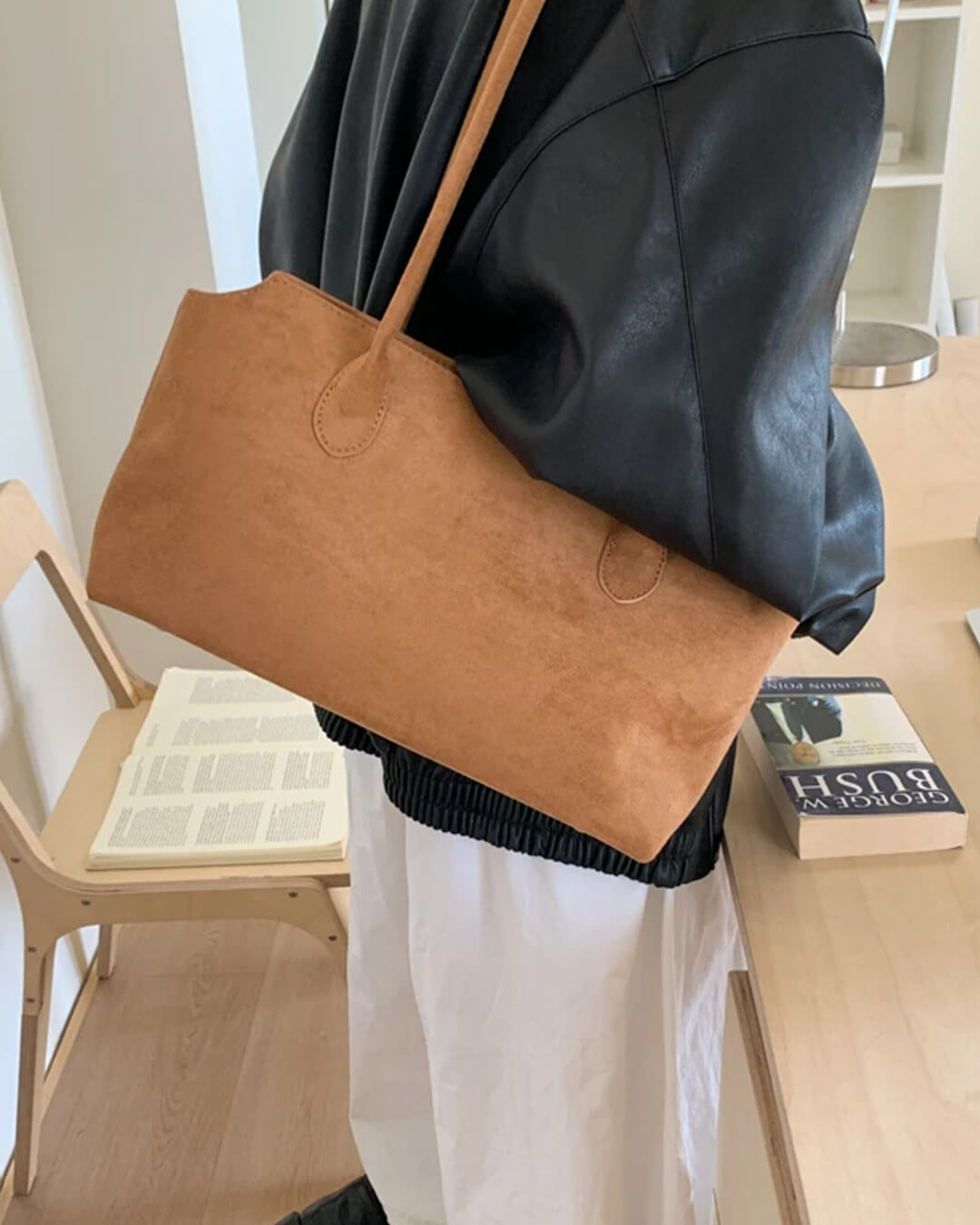 SOERA Claudine Faux Suede Shoulder Bag - for image editing - Handbags - 1005010148488406-;de1775590141467623029 Camel One Size