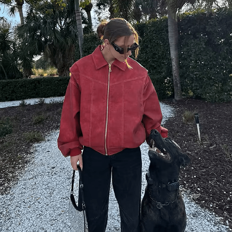 SOERA Albina Faux Leather Jacket - Jacket - SOERA-031875-RED-L-66659 Red L