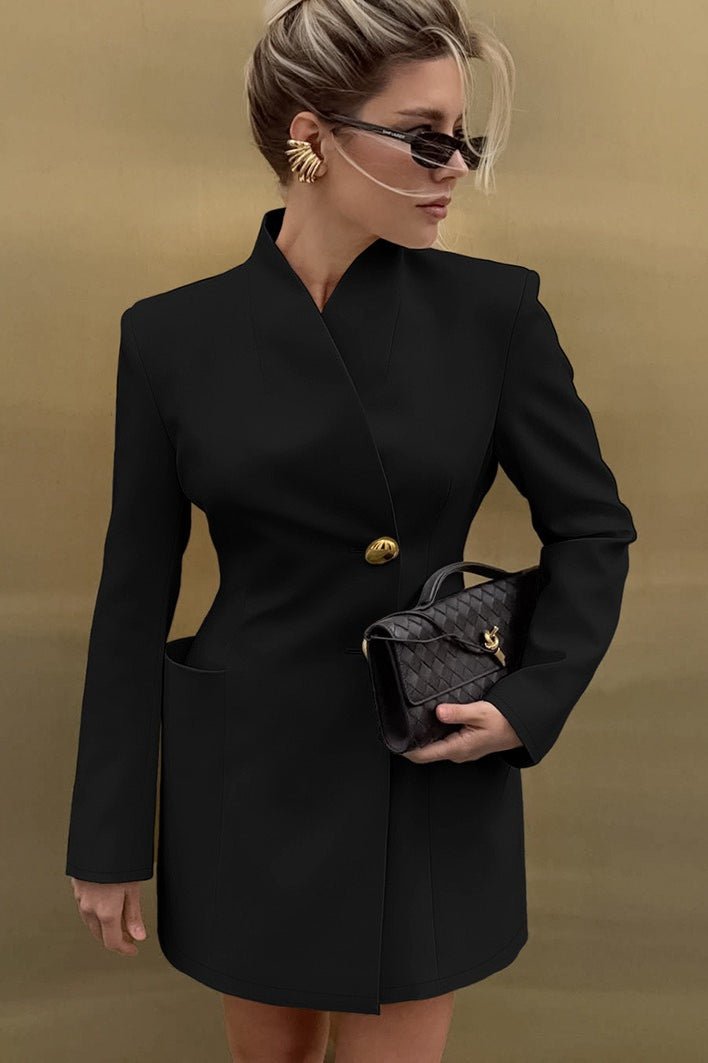 Beatrice Fitted Waist V-Neck Blazer in Black, for Women, SOERA Beatrice Fitted Waist V-Neck Blazer in Black, for Women, SOERA