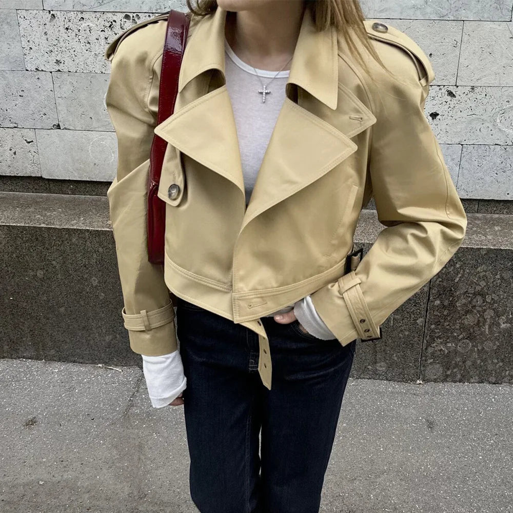 SOERA Fern Khaki Crop Trench Jacket - Jacket - SOERA-604803-KHA-S-15459 Khaki S