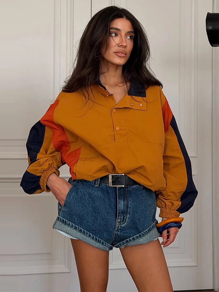 SOERA Nerea Oversized Colorblock Cropped Jacket - Jacket - SOERA-939395-DEF-OS-54947 Brown S