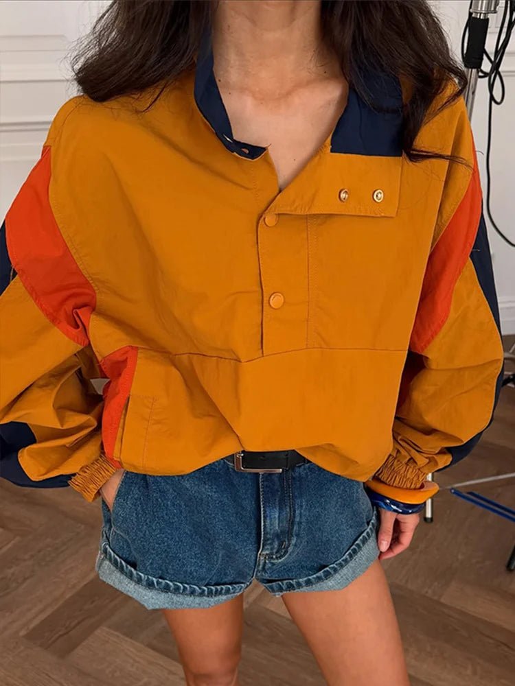 SOERA Nerea Oversized Colorblock Cropped Jacket - Jacket - SOERA-939395-DEF-OS-54948 Brown M
