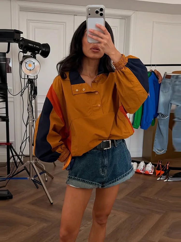 SOERA Nerea Oversized Colorblock Cropped Jacket - Jacket - SOERA-939395-DEF-OS-54949 Brown L