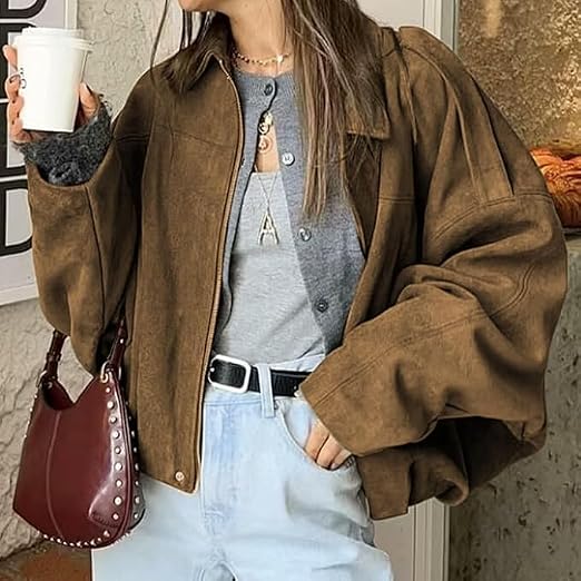 SOERA Nina Vintage Khaki Suede Jacket - Jacket - SOERA-420483-KHA-M-95971 Khaki M