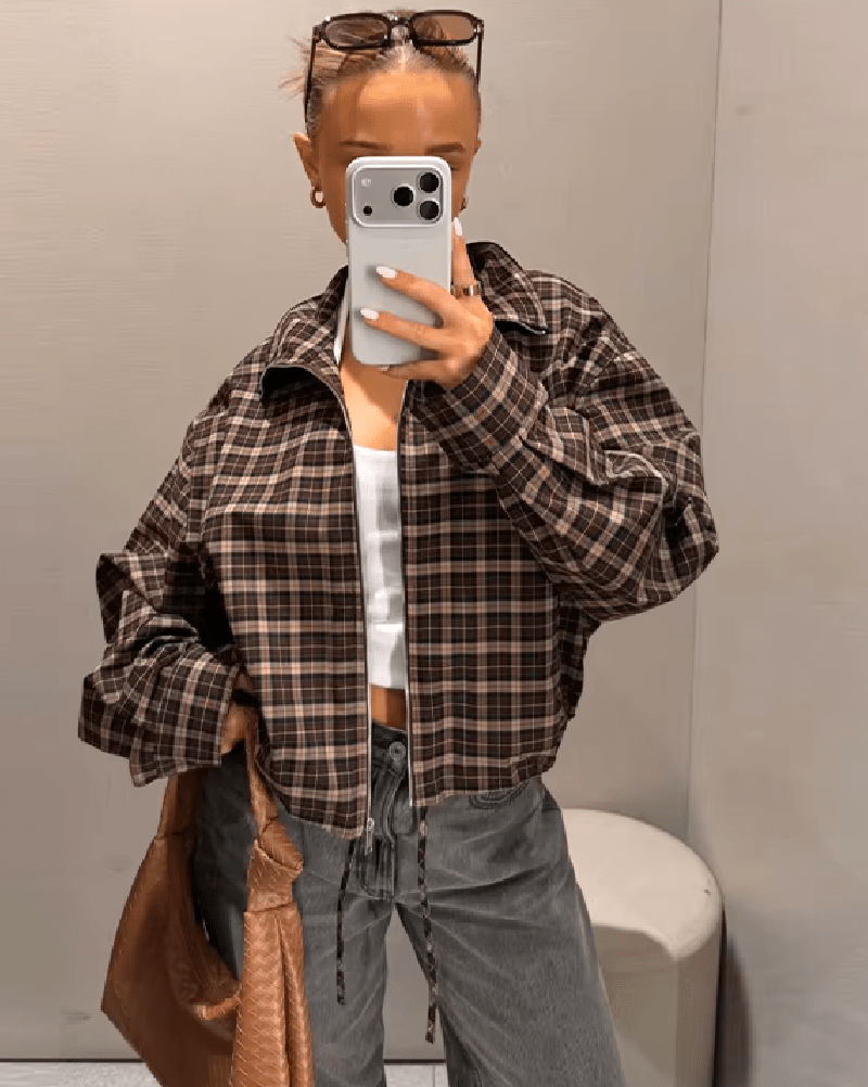 SOERA Rose High Collar Checked Zip Jacket - Jacket - SOERA-535939-PIC-L-71779 L