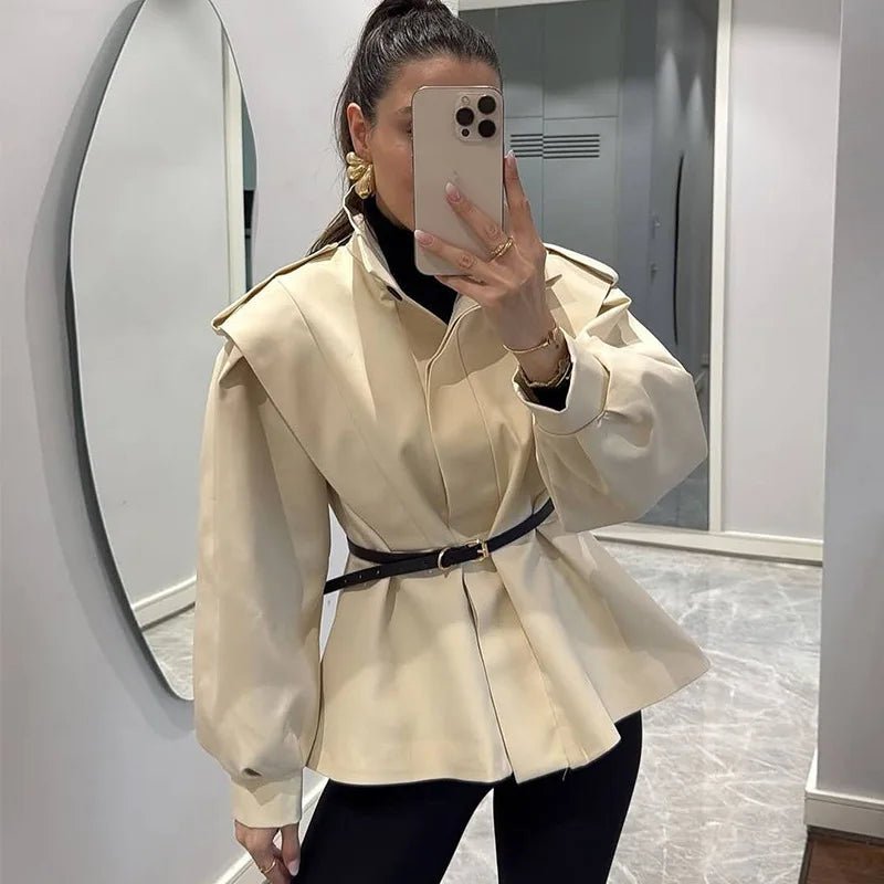 SOERA Camille Belted Short Trench Coat - Jackets - 1005010345829310-;Bm1774012030498982502 Beige S