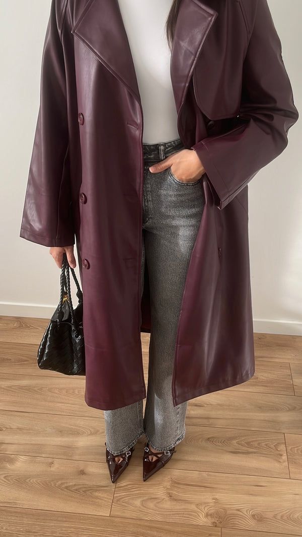 SOERA Cassy Faux Leather Maxi Trench Coat - Jackets - AV1764442362183661000 Burgundy XS