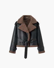 Cora Short Belted Faux Leather Jacket