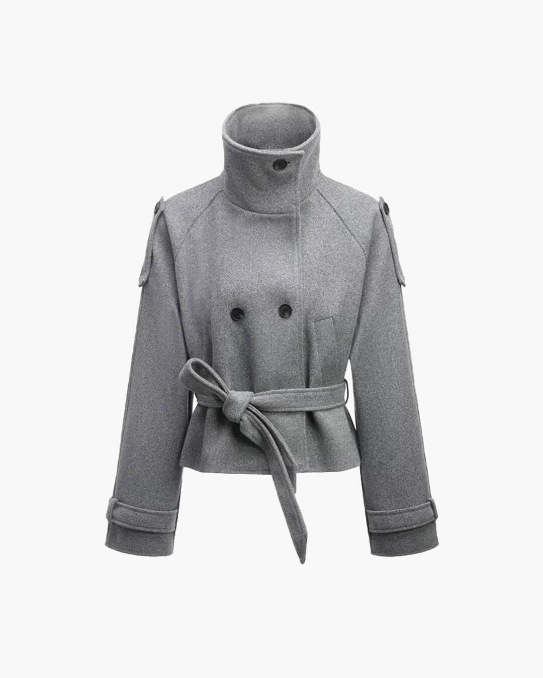 SOERA Debbie Stand Collar Short Trench Coat - Jackets - 1005010585967410-;Yc1773321574175439571 Gray M