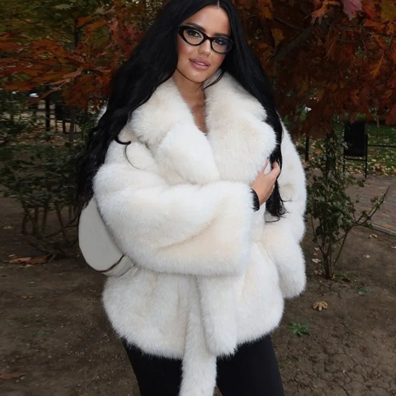 SOERA Delilah Lace Up Faux Fur Coat - Jackets - 3256809904626524-;hm1766488746349299403 White S