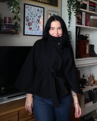 Arianne Elegant High-Neck Belted Cape Jacket