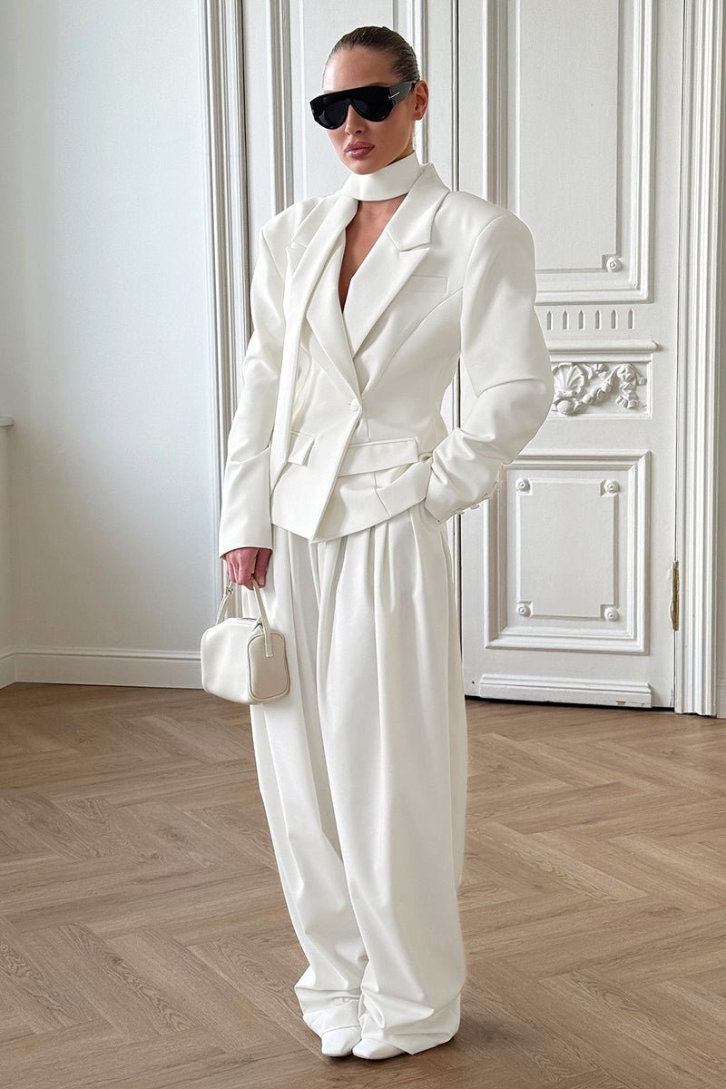 SOERA Janna Single - Button Blazer with Scarf Collar - Jackets - Sj1770276357227594683 White M