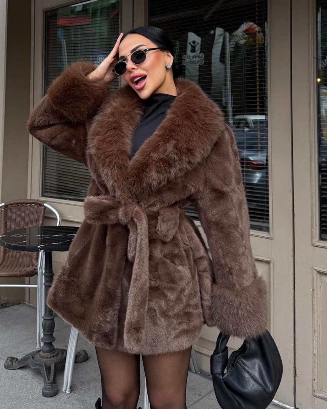 SOERA Jessa Faux Fur Trim Coat - Jackets -  Black M