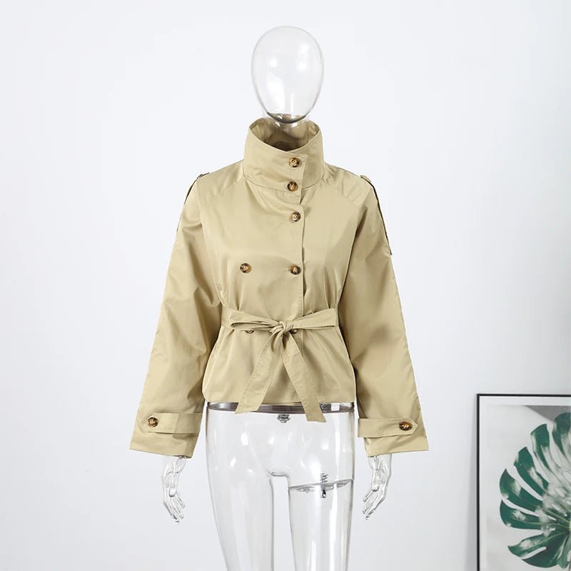 SOERA Kara Stand Collar Belted Crop Trenchcoat - Jackets - 1005009693239722-;Jp1771494648622182708 Beige XS