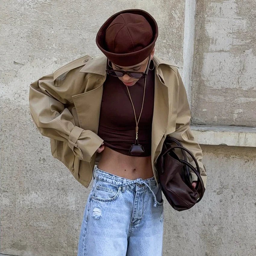 SOERA Lola Pleated Short Trench Coat - Jackets - 1005009394176689-;cu1775244632812434617 Beige S