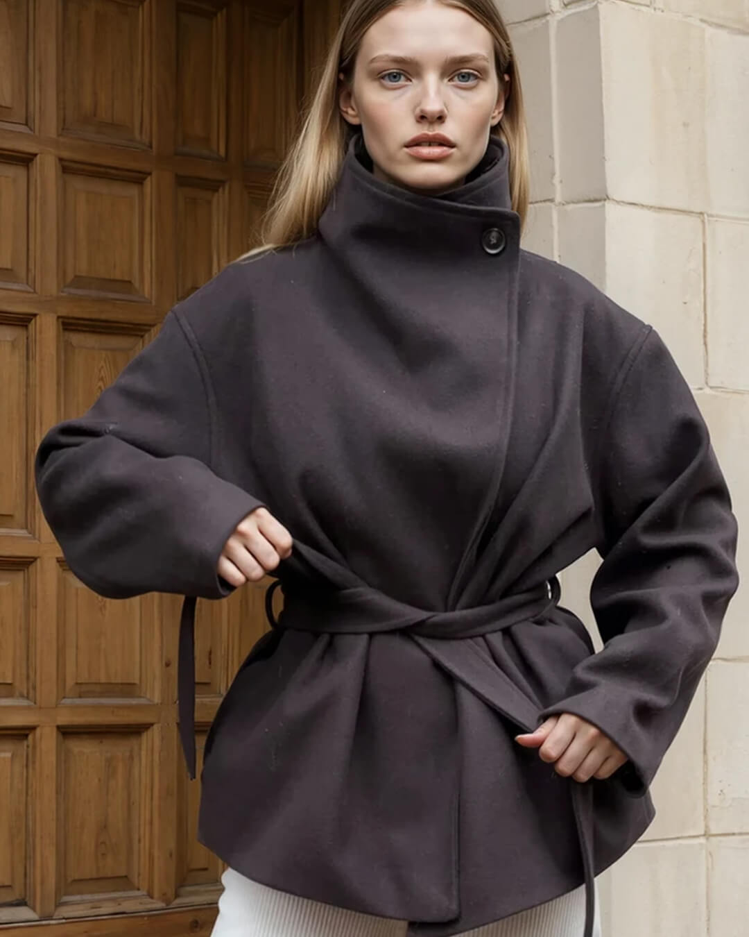 SOERA Loraine Stand Collar Lace Up Coat - Jackets -  Brown M