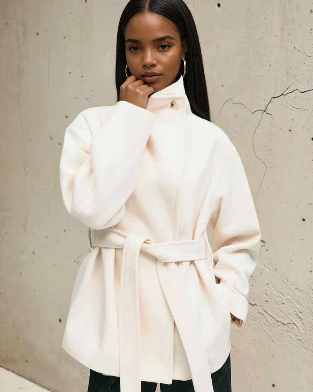 SOERA Loraine Stand Collar Lace Up Coat - Jackets -  White S