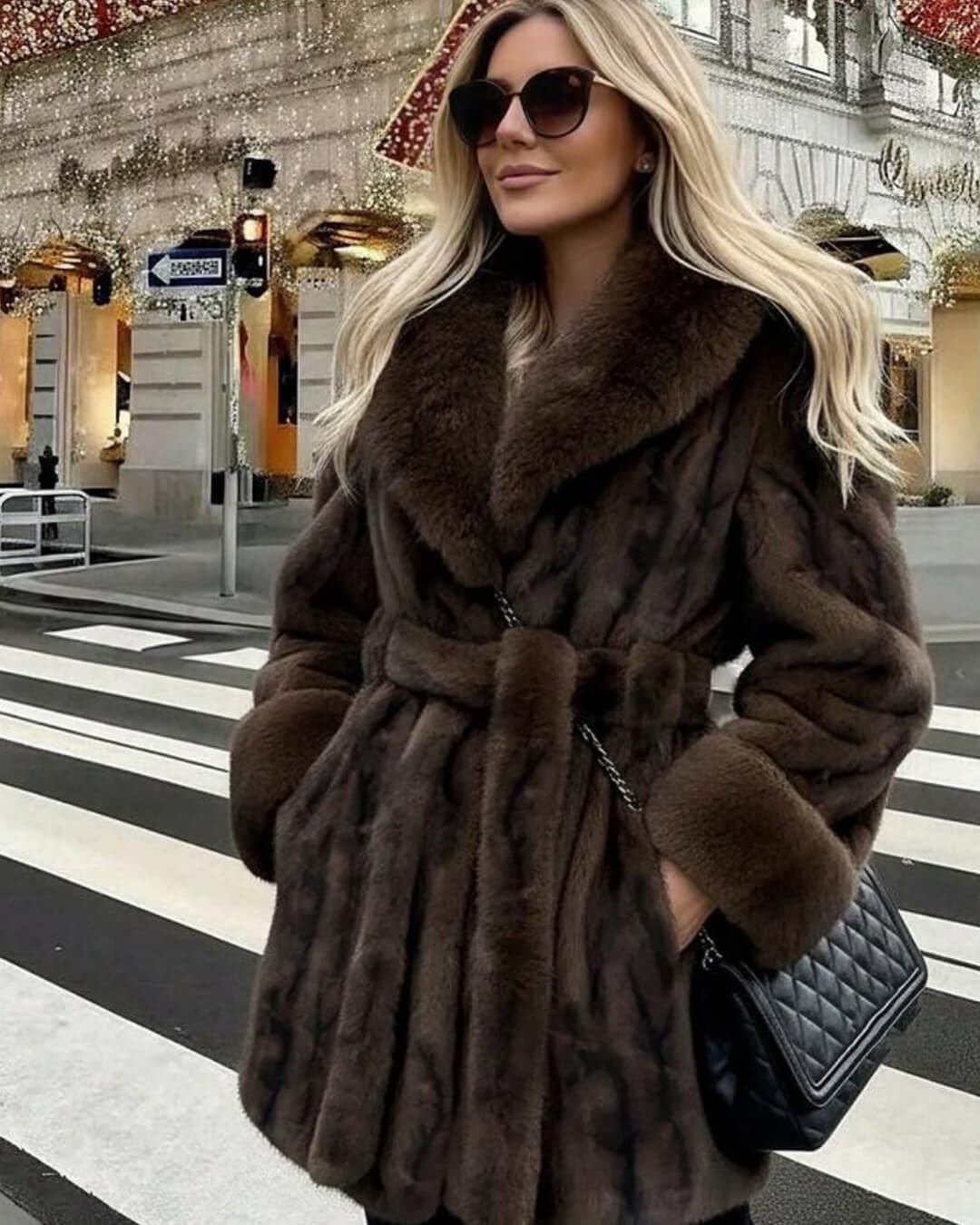 Louise Faux Fur Coat in Coffee, Women's Faux Fur Coat, Elegant Contrasting Trim Outerwear, Long Sleeve Winter Jacket, SOERA Louise Faux Fur Coat in Coffee, Women's Faux Fur Coat, Elegant Contrasting Trim Outerwear, Long Sleeve Winter Jacket, SOERA