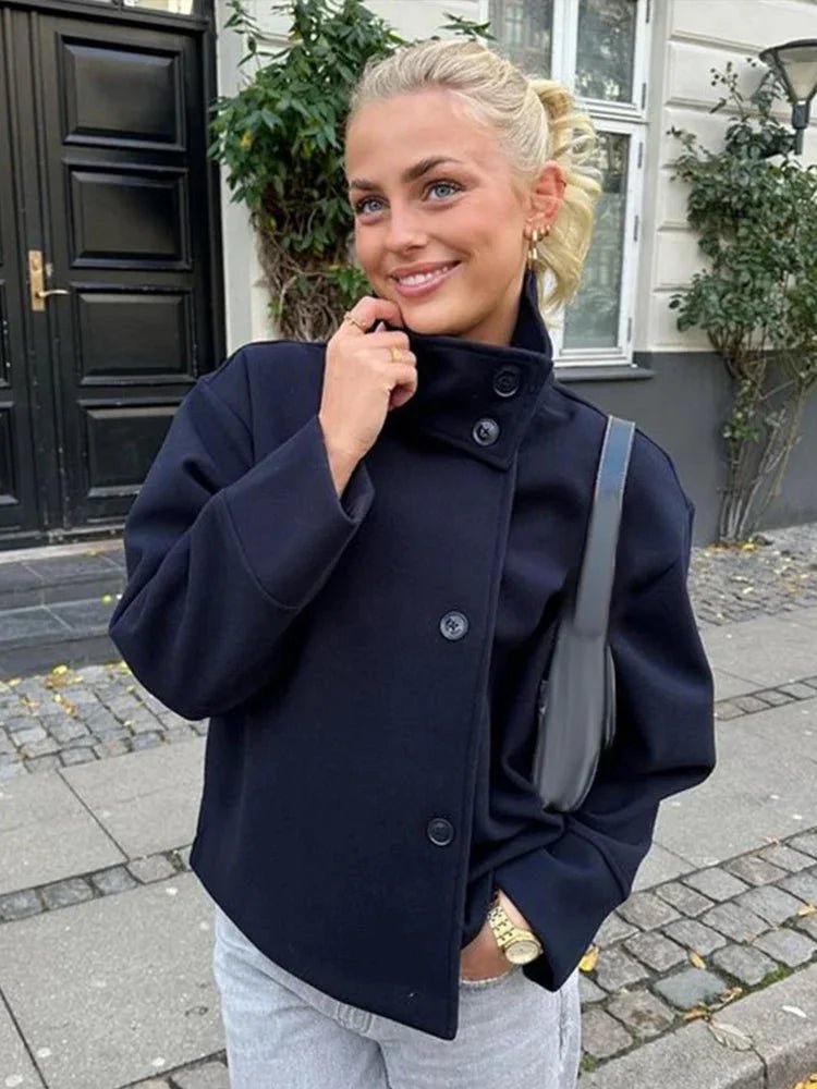Rosalia Elegant Jacket with Stand Collar in Black, Women's Stand Collar Jacket, Elegant Tailored Outerwear, Structured Blazer, SOERA Rosalia Elegant Jacket with Stand Collar in Black, Women's Stand Collar Jacket, Elegant Tailored Outerwear, Structured Blazer, SOERA