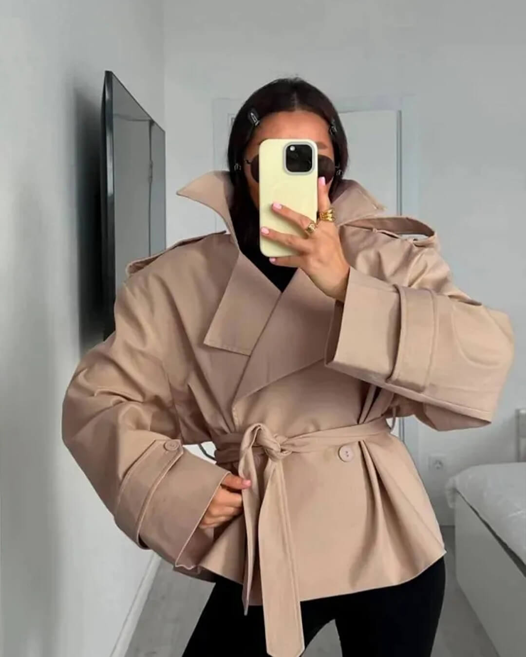 SOERA Sandy Lace Up Short Trench Coat - Jackets - 1005010782864095-;BA1773321573223744397 Dark Blue XS