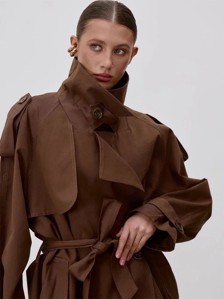 SOERA Sonia Lace Up Stand Collar Trenchcoat - Jackets - 1005011734952768-;cQ1773321573269724551 Dark Brown M