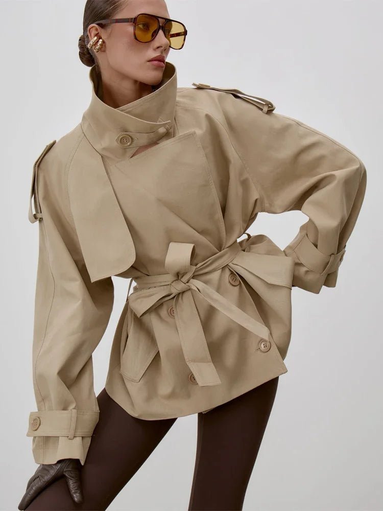 SOERA Sonia Lace Up Stand Collar Trenchcoat - Jackets - 1005011734952768-;mn1773321573272694068 Beige M