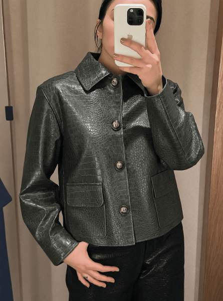 Svea Crocodile Embossed Vegan Leather Jacket | SOERA