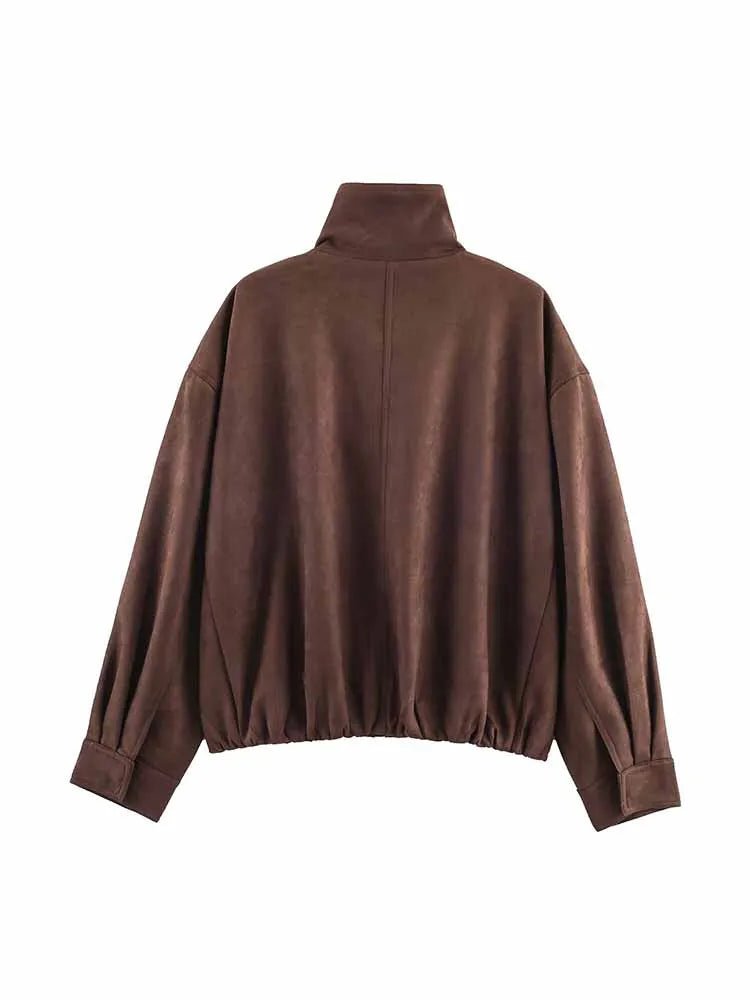 SOERA Viona Stand Collar Suede Jacket - Jackets - 1005009907084400-;Ci1764887227733127693 Brown XS