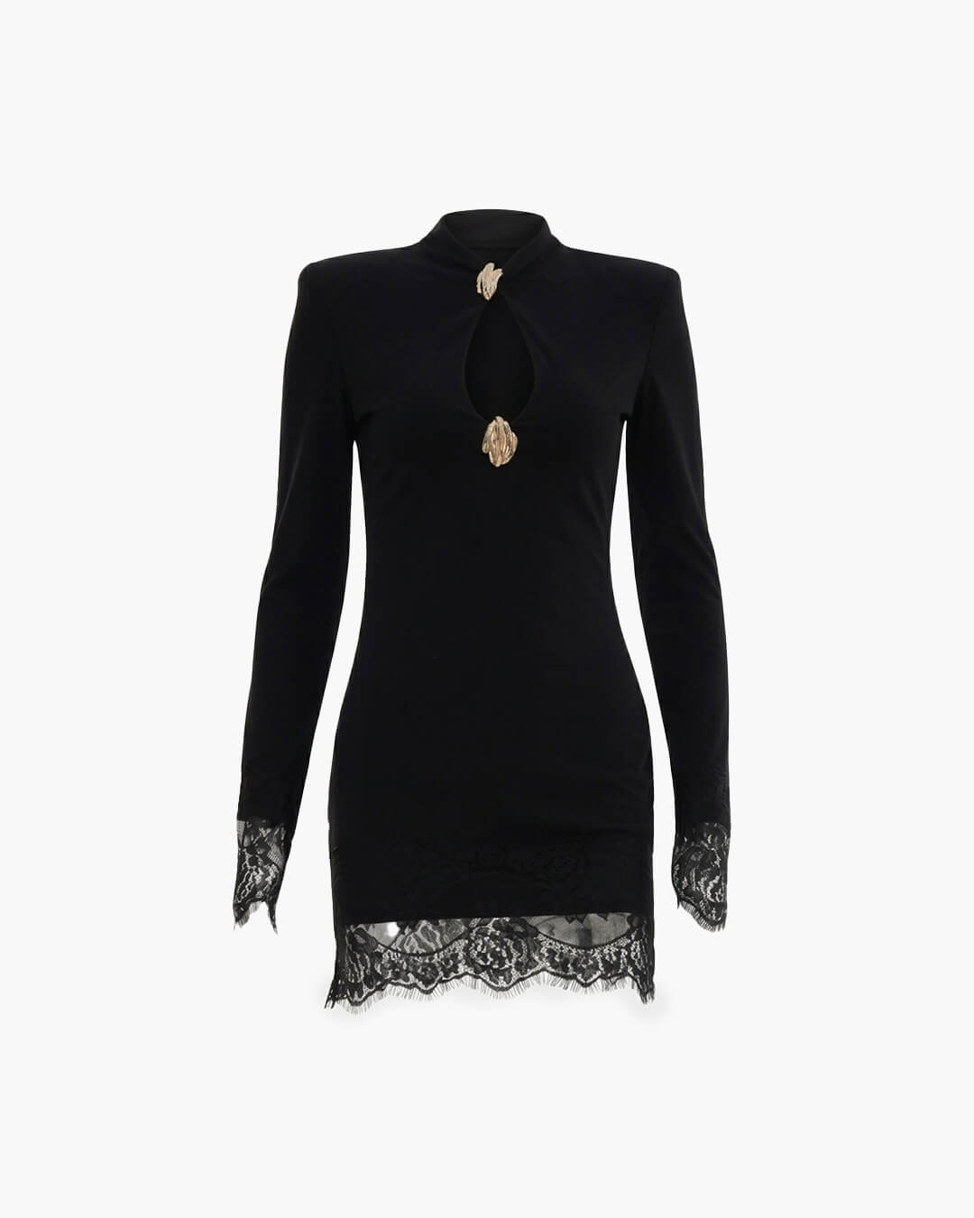 Jane hoge hals keyhole kanten mini-jurk