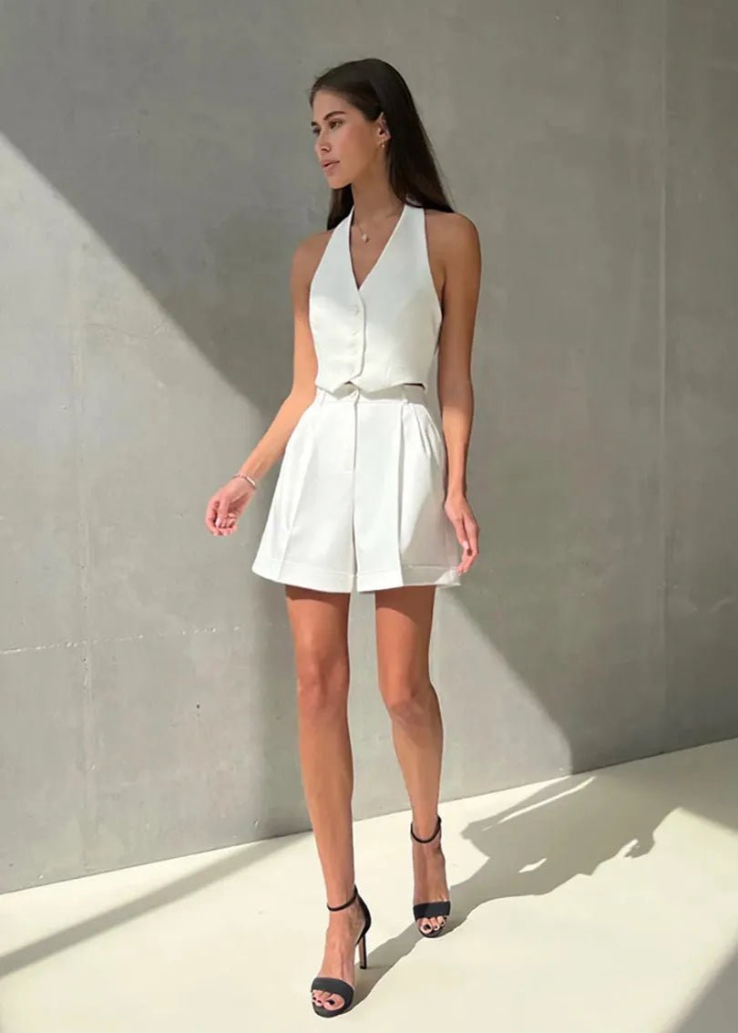 SOERA Bianca Tailored Halter Vest & Shorts Set - Matching Sets -  Beige M