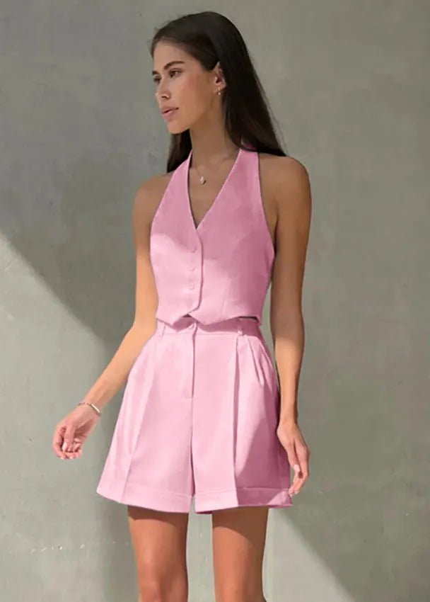 SOERA Bianca Tailored Halter Vest & Shorts Set - Matching Sets -  Beige M