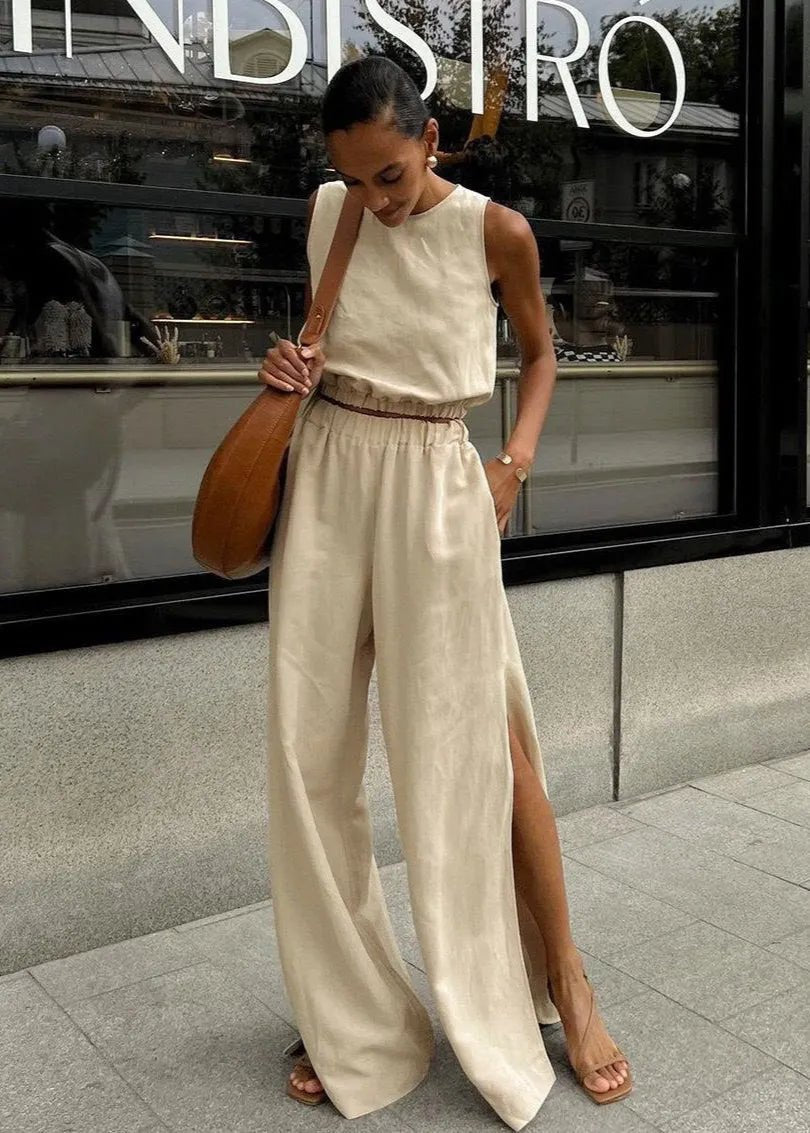 SOERA Celeste Wide - Leg Palazzo Set - Matching Sets -  Beige M