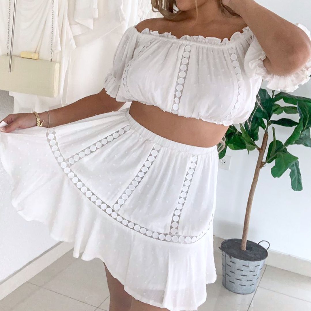 SOERA Connie Swiss Dot Ruffled Crop Top Skirt Set - Matching Sets - 1005008886382360-;QW1776154513860192734 M