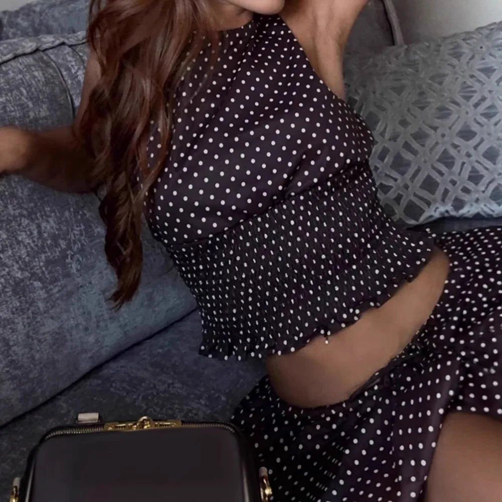 SOERA Diandra Polka Dot Halter Top Skirt Set - Matching Sets -  Brown S