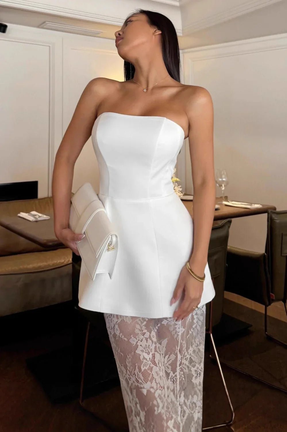 Effie trägerloses Spitzen-Maxi-Set