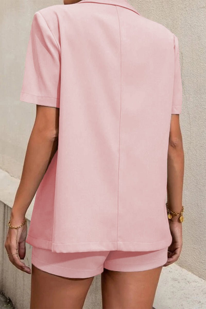 SOERA Elena Two - Piece Collared Short Sleeve Set - Matching Sets -  Pink S