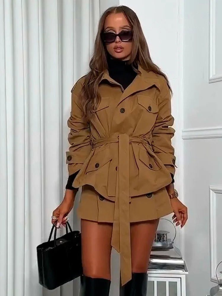 SOERA Ellie High Collar Belted Jacket & Skort Set - Matching Sets - SOERA-140035-TOP-M-74435 Jacket M
